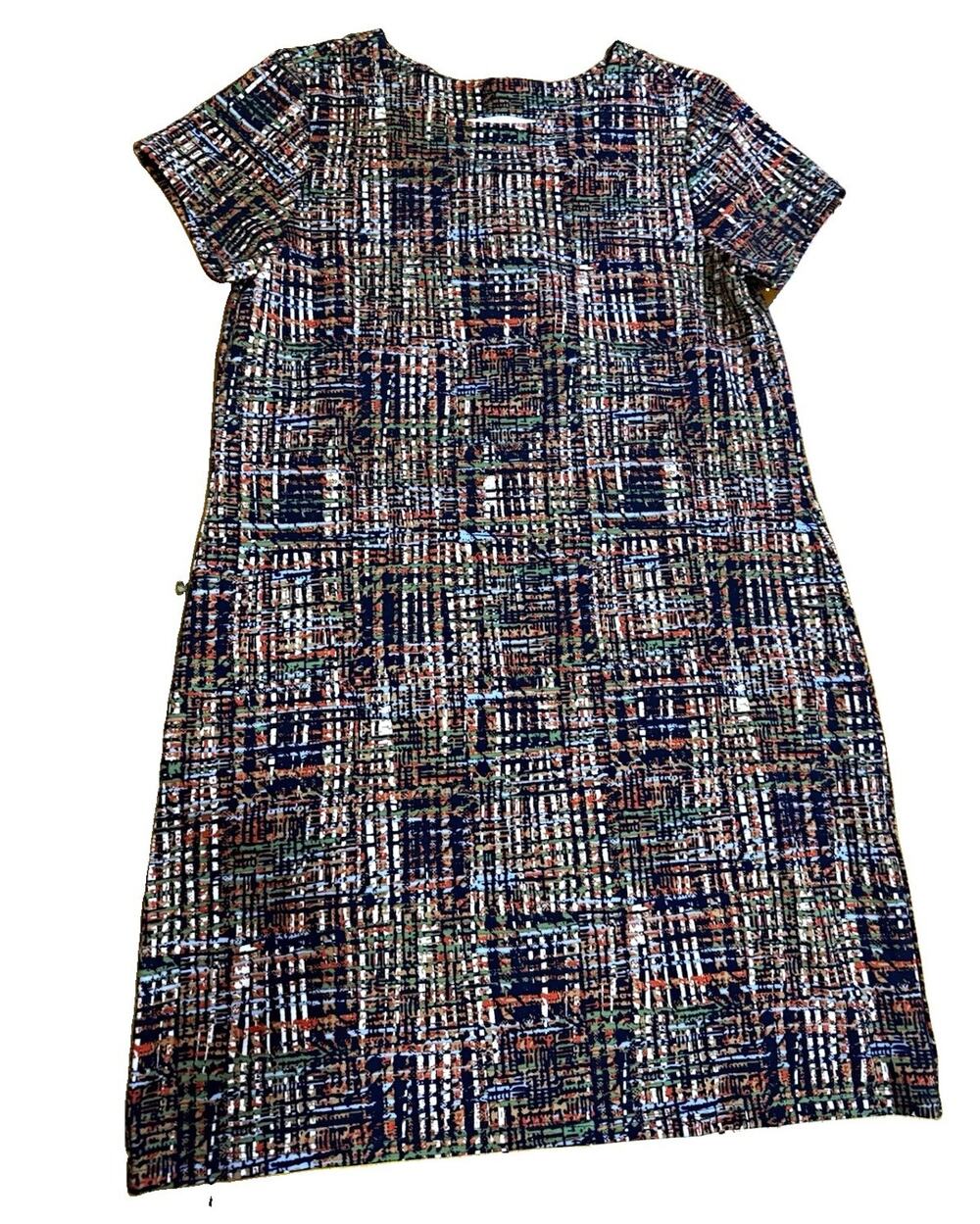 JUDE CONNALLY Women’s Multicolor Geometric Knit Shift Dress Short Sleeve Size M